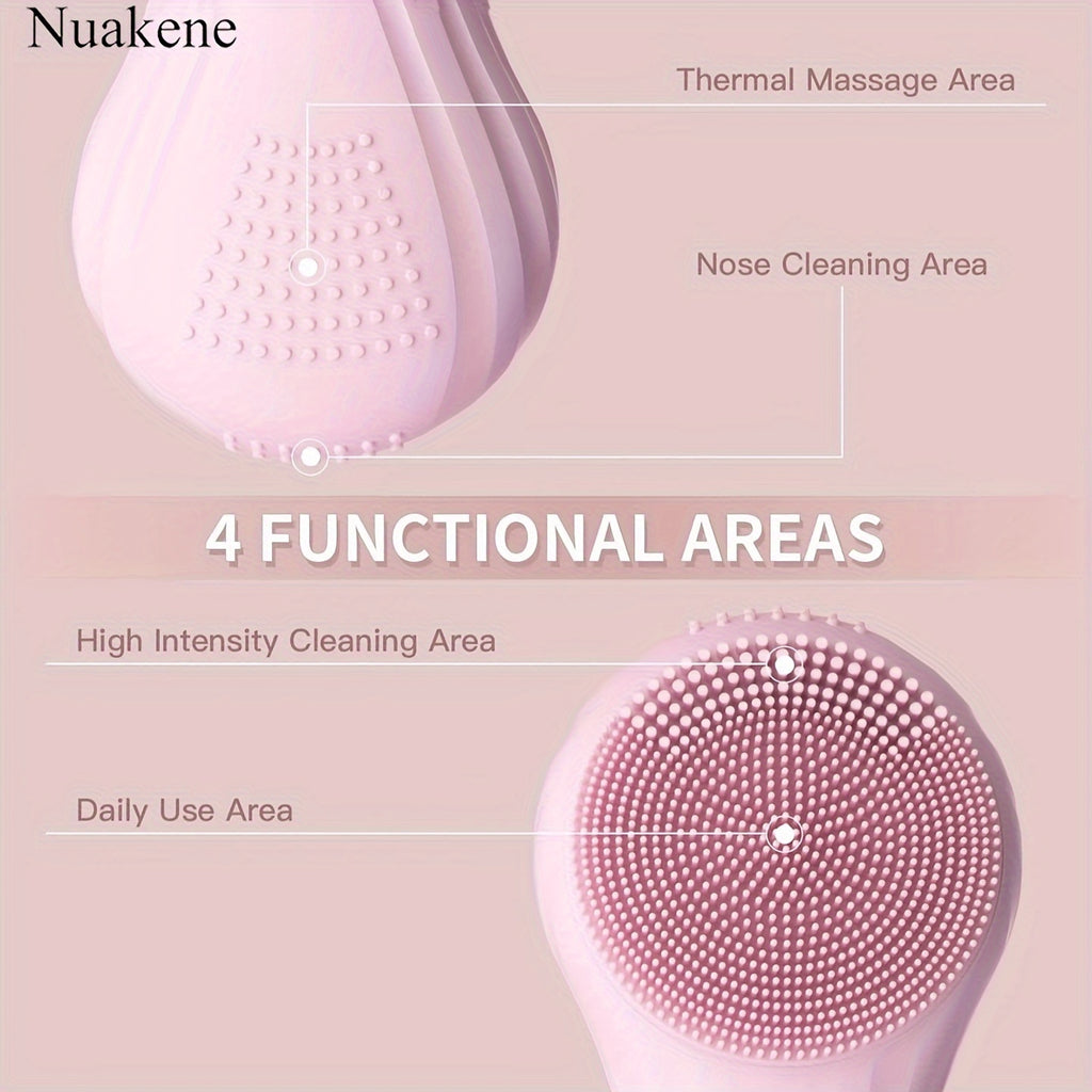 Nuakene Rechargeable 2-in-1 Facial Cleansing Brush, Electric Facial Cleansing Brush, Facial Cleansing Vibration Massage Brush, 5-Mode Facial Cleanser, Magnetic Charging, Women's Christmas Gift, Facial Cleansing Brush