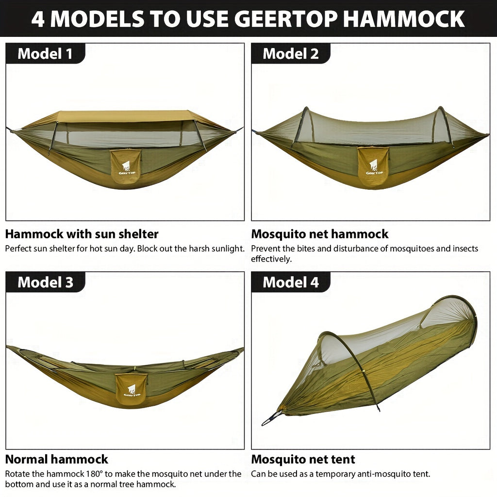 [3-in-1 Hammock] GEERTOP 3-in-1 Outdoor Hammock | Double Sleep Rest Camping Hammock with Mosquito Net Sun Shelter for Backpacking Travel Garden Park