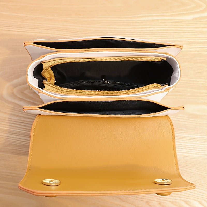 Fashionable Yellow Crossbody Bag with Floral Accents - Stylish Small Purse for Women, Magnetic Closure, Polyester Lining, Edge Paint Detail, Casual & Trendy Accessory, Trendy Accessory | Floral Accent Bag | Durable Zippers, C