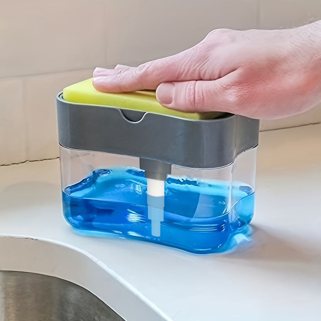 1pc Modern ABS Plastic Dish Soap Dispenser with Sponge Holder, Hand Wash Only, Lightweight Square Kitchen Sink Accessory, Space-Themed Solid Color Design