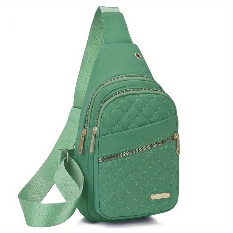 Large Capacity Chest Bag for Women - Adjustable Embroidered Crossbody Bag with Zipper Closure, Polyester Lining, Foldable, and Random Printing - Urban Solid Color Nylon Bag with Comfortable Strap