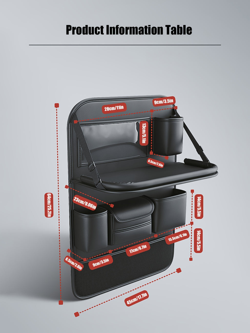 1pc Deluxe Car Backseat Organizer with Foldable Table Tray - Premium PU Leather Seat Back Storage Bag, Multi-Pocket Travel Accessories for Toys, Snacks, and Travel Necessities - Universal Fit, Easy Installation, and Spacious