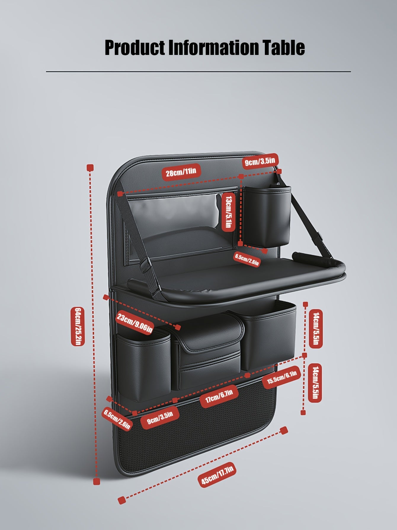 1pc Deluxe Car Backseat Organizer with Foldable Table Tray - Premium PU Leather Seat Back Storage Bag, Multi-Pocket Travel Accessories for Toys, Snacks, and Travel Necessities - Universal Fit, Easy Installation, and Spacious