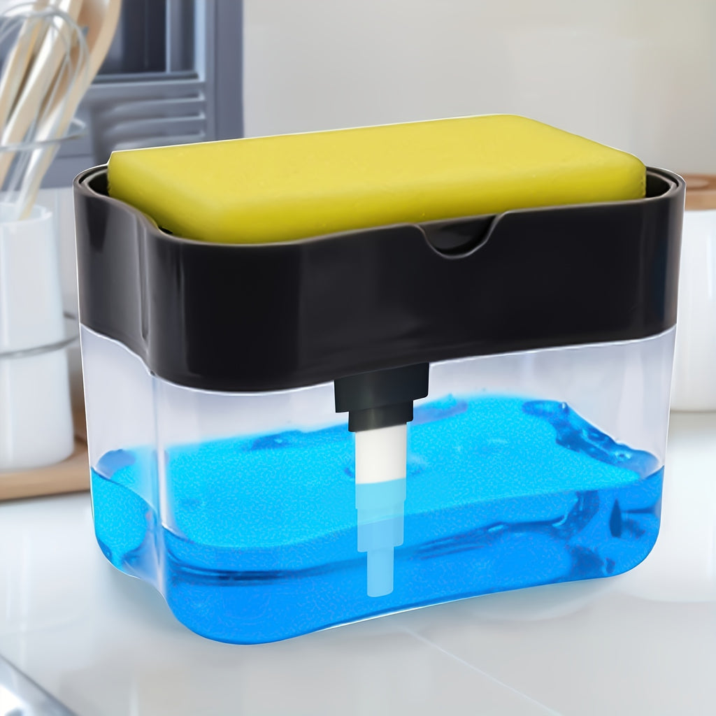 1pc Modern ABS Plastic Dish Soap Dispenser with Sponge Holder, Hand Wash Only, Lightweight Square Kitchen Sink Accessory, Space-Themed Solid Color Design