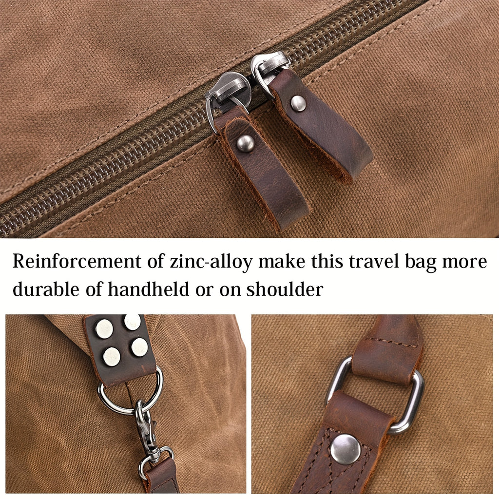 NEWHEY Waterproof Oversized Travel Duffel Bag - Canvas Weekender Leather Overnight Hand Bag With Toiletry Bag