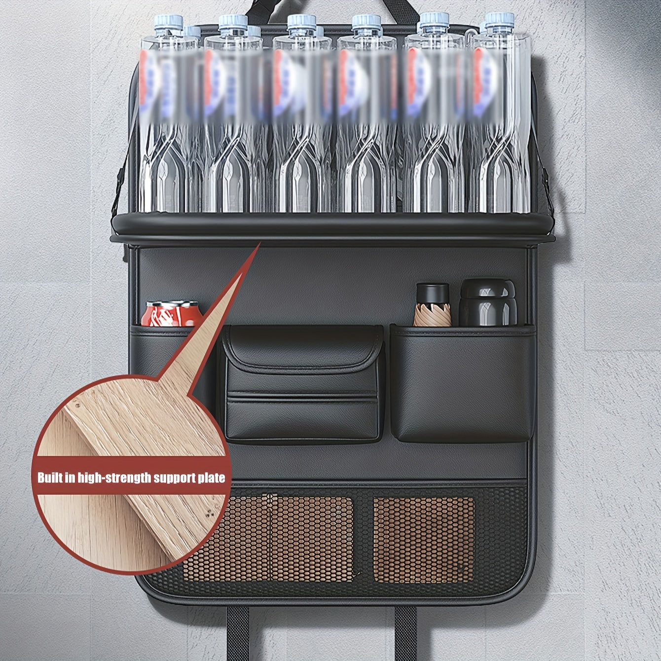 1pc Deluxe Car Backseat Organizer with Foldable Table Tray - Premium PU Leather Seat Back Storage Bag, Multi-Pocket Travel Accessories for Toys, Snacks, and Travel Necessities - Universal Fit, Easy Installation, and Spacious