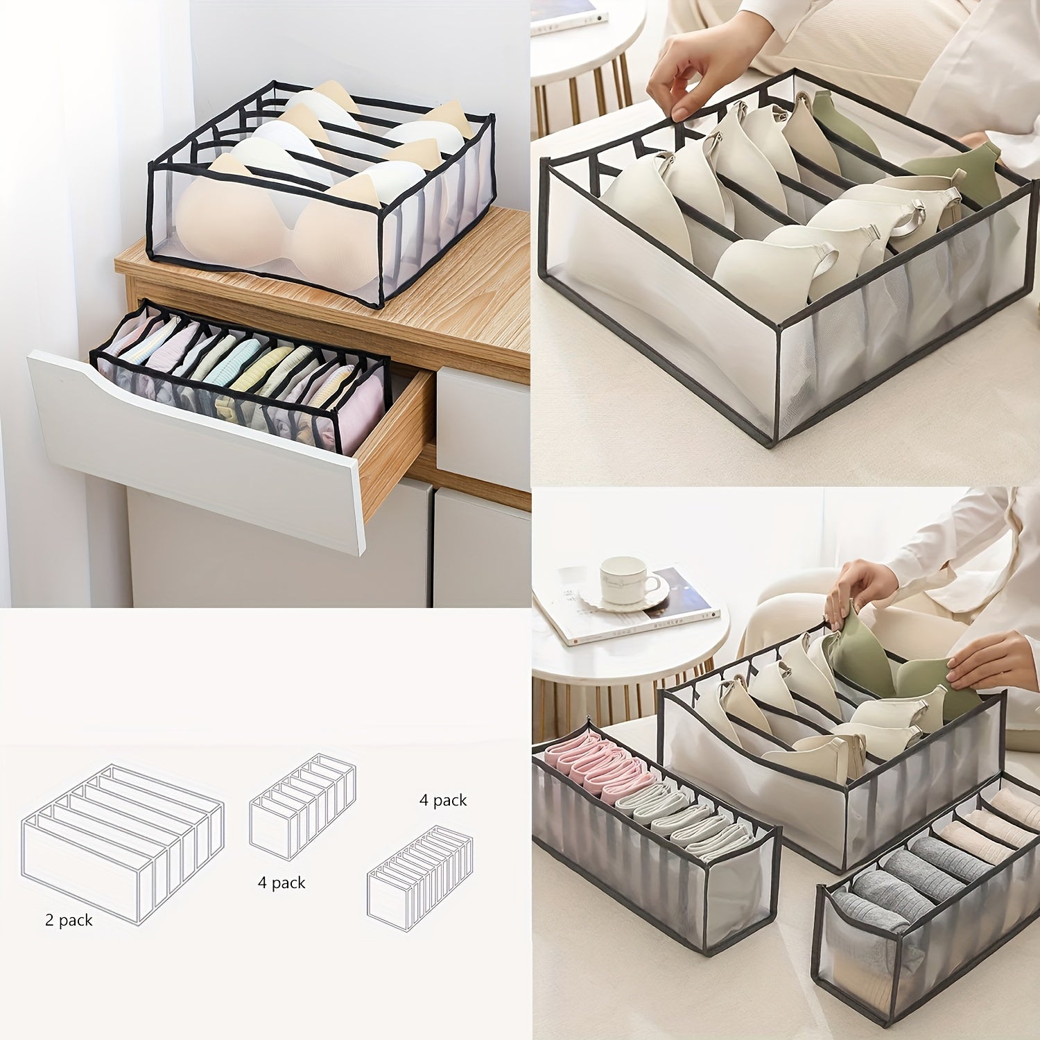 5pcs Foldable Nylon Bra Organizer - Closet Underwear Organizer