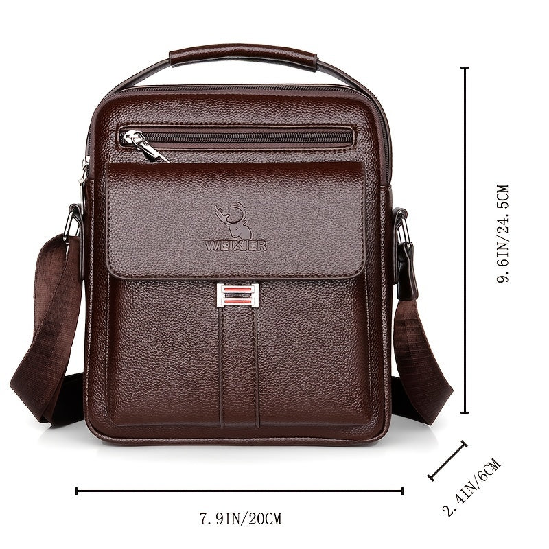 WEIXIER Men's Vintage Business Casual Adjustable Shoulder Bag - Black, Multiple Compartments, Zippered Pockets, Compact Design for Everyday Use, Everyday Shoulder Bag | Vintage Style Bag | Secure Zip Closure, Small Crossbody
