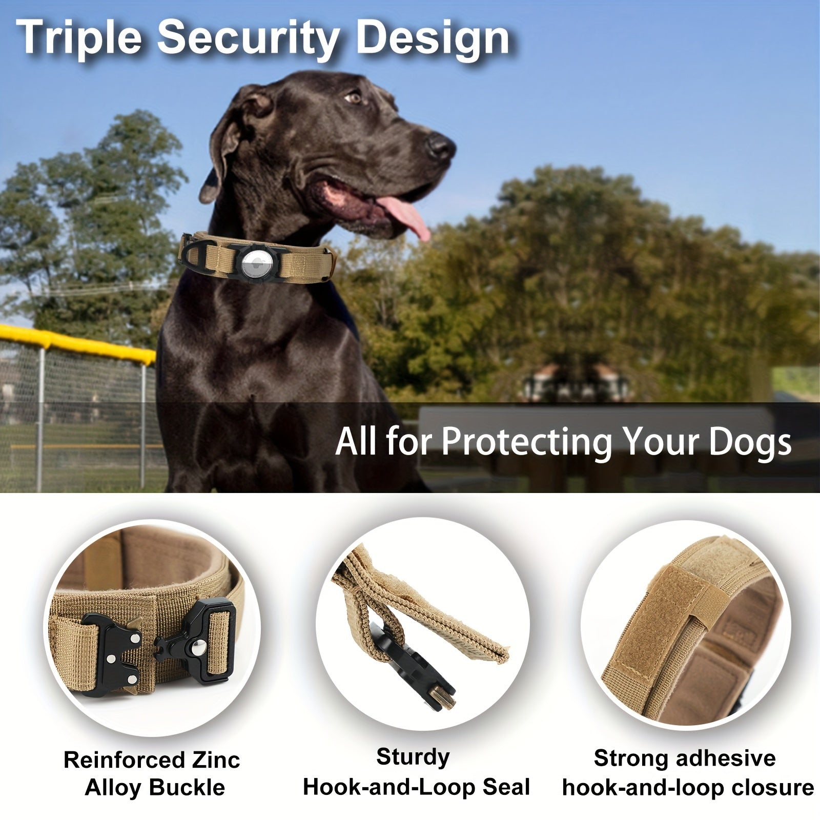 Tactical Nylon Dog Collar with GPS Holder, Adjustable Military-Style Collar for Dogs, Heavy-Duty Training Collar for All Breeds, Heavy Duty Collar | Secure Fit Collar | Adjustable Colla