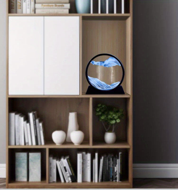 1pc Moving Sand Art Picture Round/Rectangular Glass 3D Deep Sea Sandscape In Motion Display Flowing Sand Frame Relaxing Desktop Home Office Work Decor, Christmas Gift