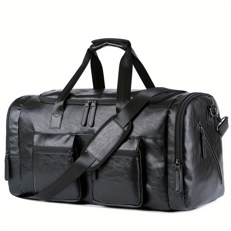 Men'S Genuine Travel Duffel Bag - Adjustable Shoulder Straps, Multiple Compartments, Durable & Stylish for Weekends, Trips & Daily Use (Black), Luggage for Travel, Secure Zipper Closure
