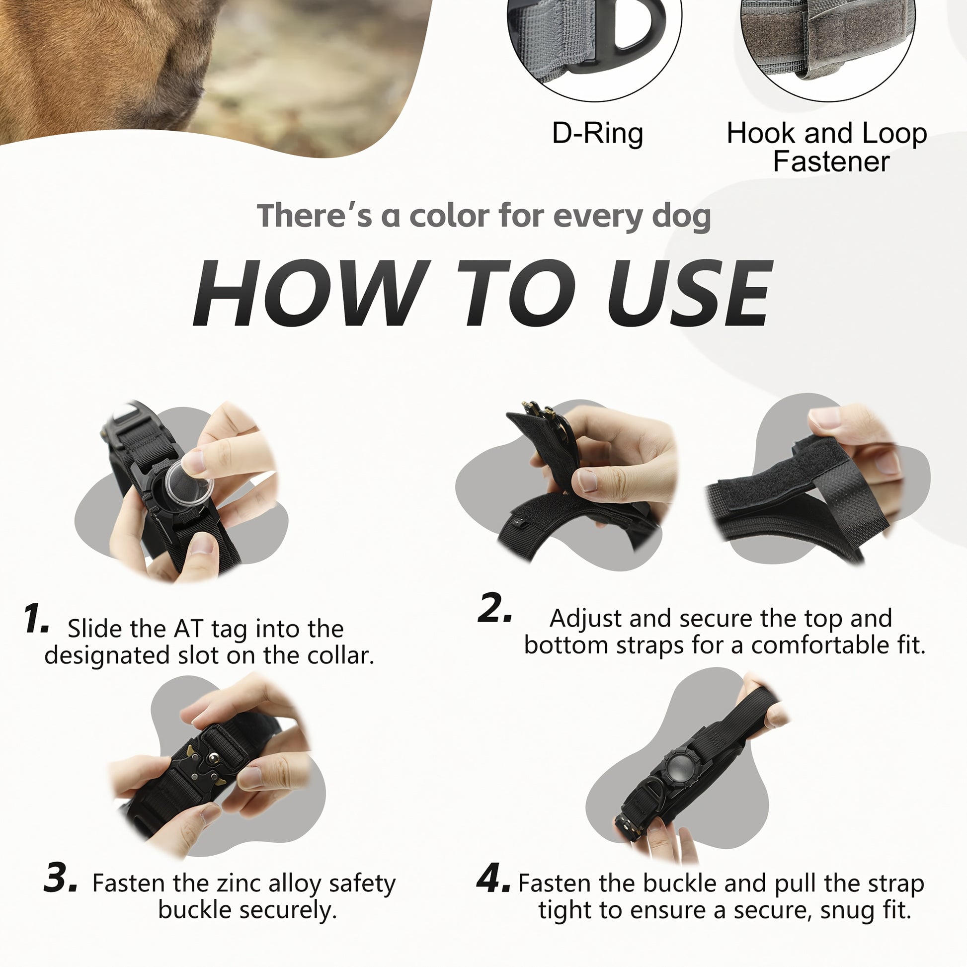 Tactical Nylon Dog Collar with GPS Holder, Adjustable Military-Style Collar for Dogs, Heavy-Duty Training Collar for All Breeds, Heavy Duty Collar | Secure Fit Collar | Adjustable Colla