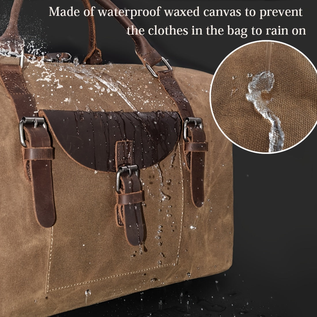 NEWHEY Waterproof Oversized Travel Duffel Bag - Canvas Weekender Leather Overnight Hand Bag With Toiletry Bag
