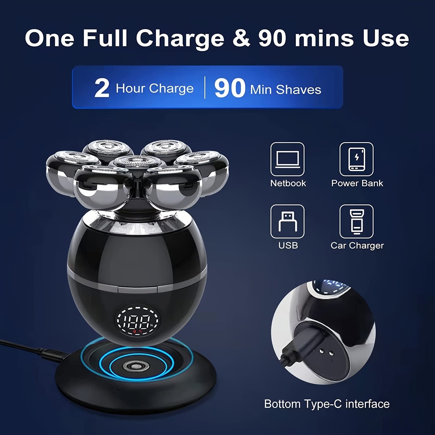 7D 5-in-1 Electric Head Shavers for Bald Men