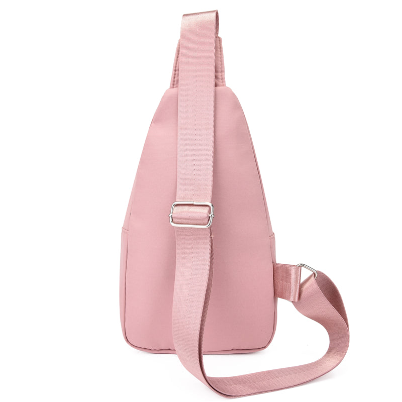 Large Capacity Chest Bag for Women - Adjustable Embroidered Crossbody Bag with Zipper Closure, Polyester Lining, Foldable, and Random Printing - Urban Solid Color Nylon Bag with Comfortable Strap