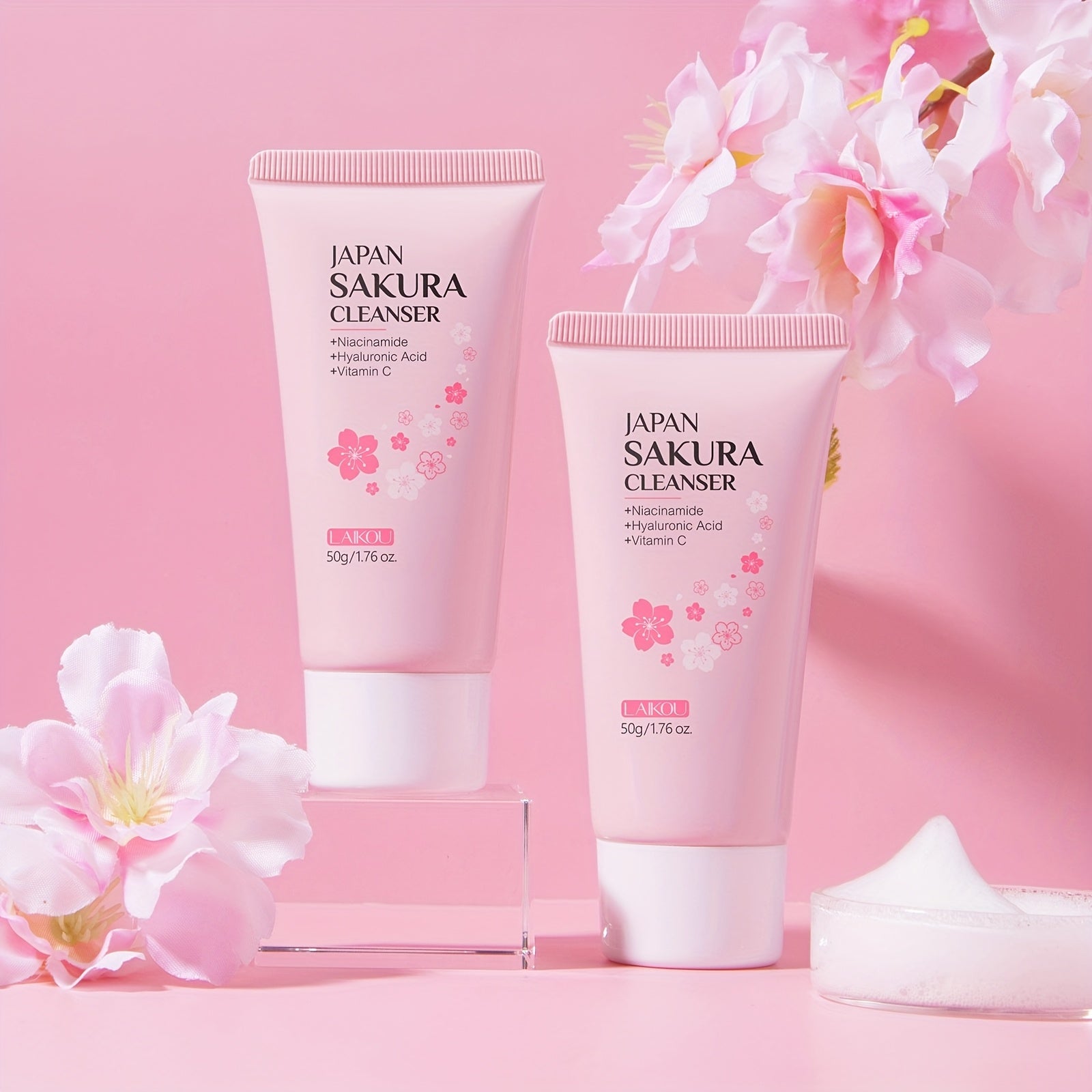 1pc Sakura Facial Cleanser, Foam Facial Cleanser, Deep Cleaning Moisturizing Cleanser