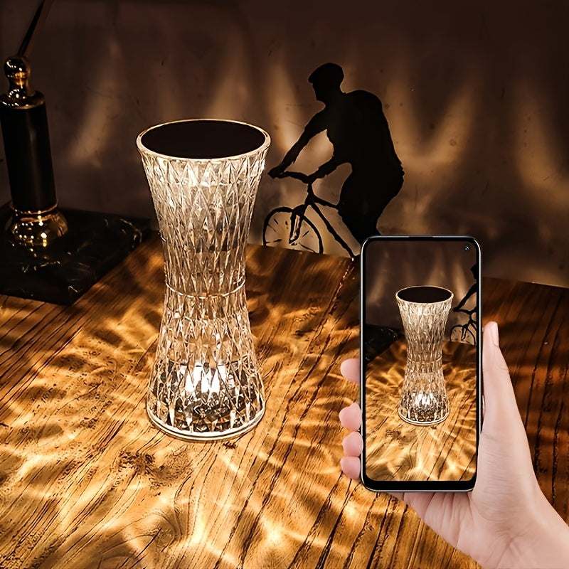 Elegant Crystal Touch Control Bedside Lamp - USB Rechargeable, Dimmable LED Lights with Acrylic Base, Ideal for Indoor Use, Perfect for Bedroom or Living Room Decor, Bedroom Night Light