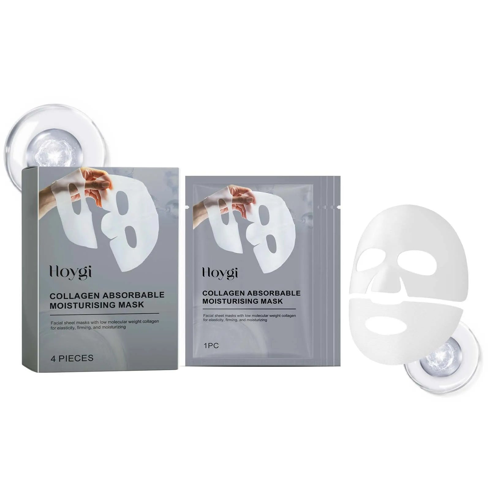 Hoygi 4pcs Collagen Face Mask Hydrating Shrinking Pores Brightening Face Oil Control Moisturizing Refreshing Smoothing Face Mask