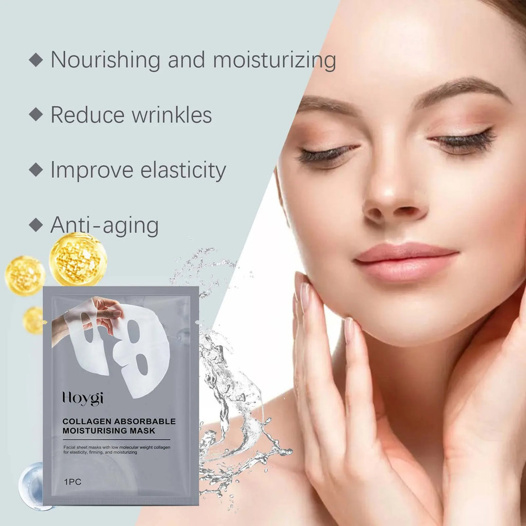 Hoygi 4pcs Collagen Face Mask Hydrating Shrinking Pores Brightening Face Oil Control Moisturizing Refreshing Smoothing Face Mask