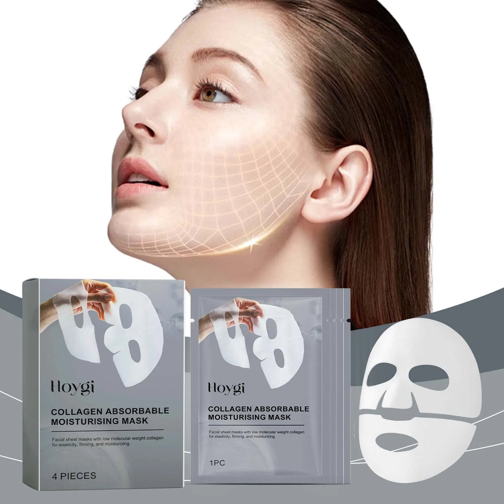 Hoygi 4pcs Collagen Face Mask Hydrating Shrinking Pores Brightening Face Oil Control Moisturizing Refreshing Smoothing Face Mask