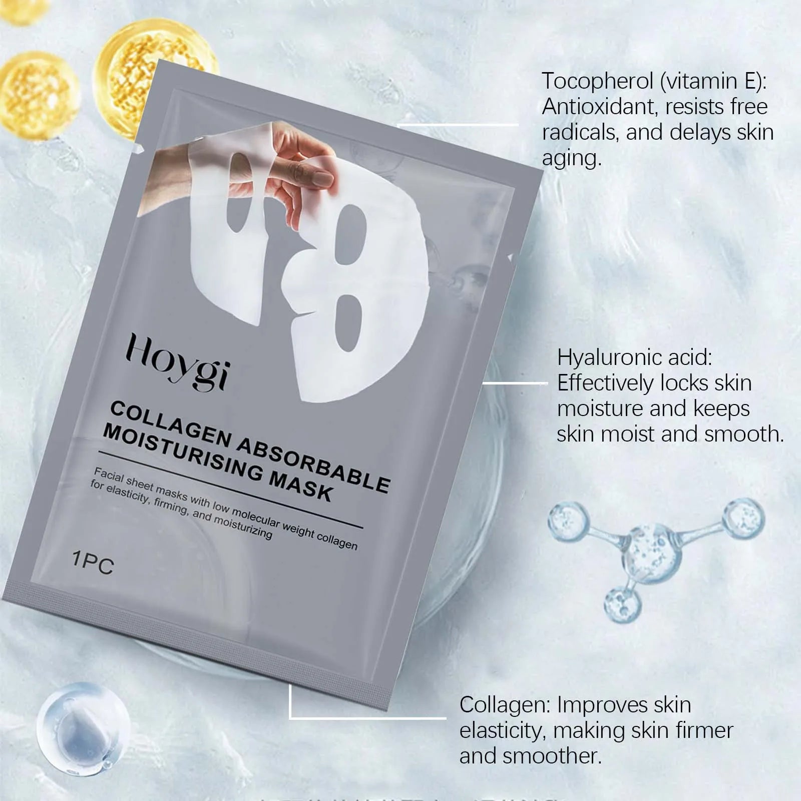 Hoygi 4pcs Collagen Face Mask Hydrating Shrinking Pores Brightening Face Oil Control Moisturizing Refreshing Smoothing Face Mask
