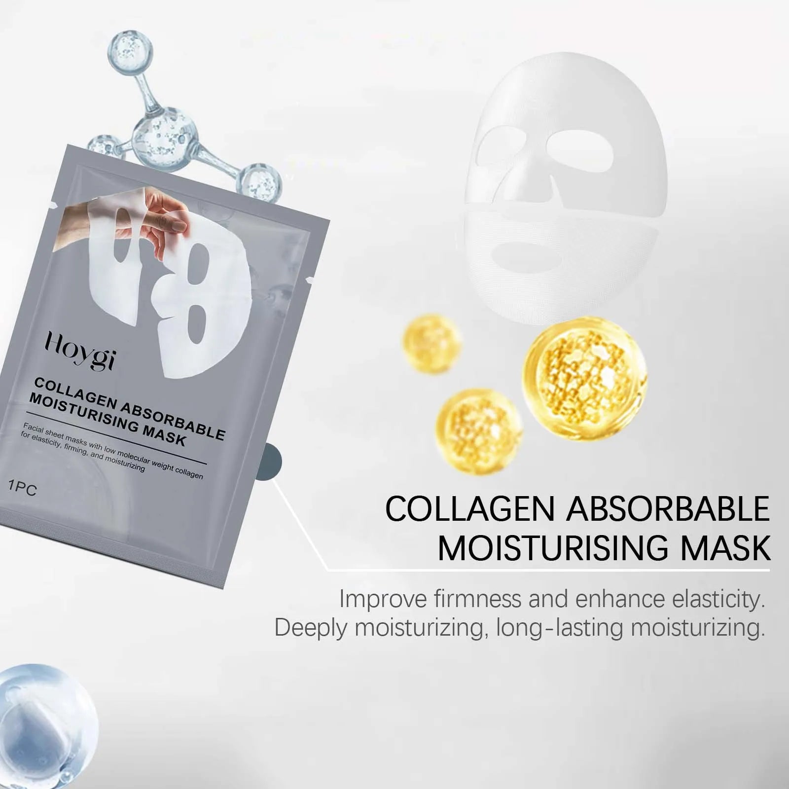 Hoygi 4pcs Collagen Face Mask Hydrating Shrinking Pores Brightening Face Oil Control Moisturizing Refreshing Smoothing Face Mask