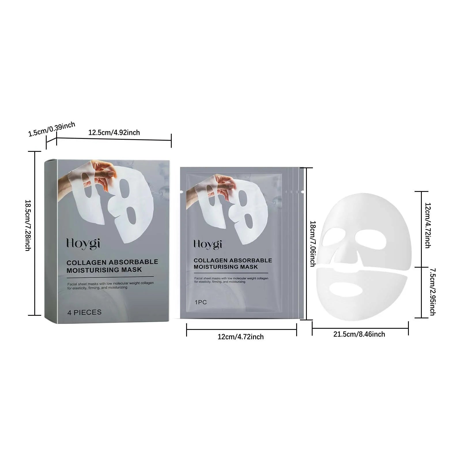 Hoygi 4pcs Collagen Face Mask Hydrating Shrinking Pores Brightening Face Oil Control Moisturizing Refreshing Smoothing Face Mask