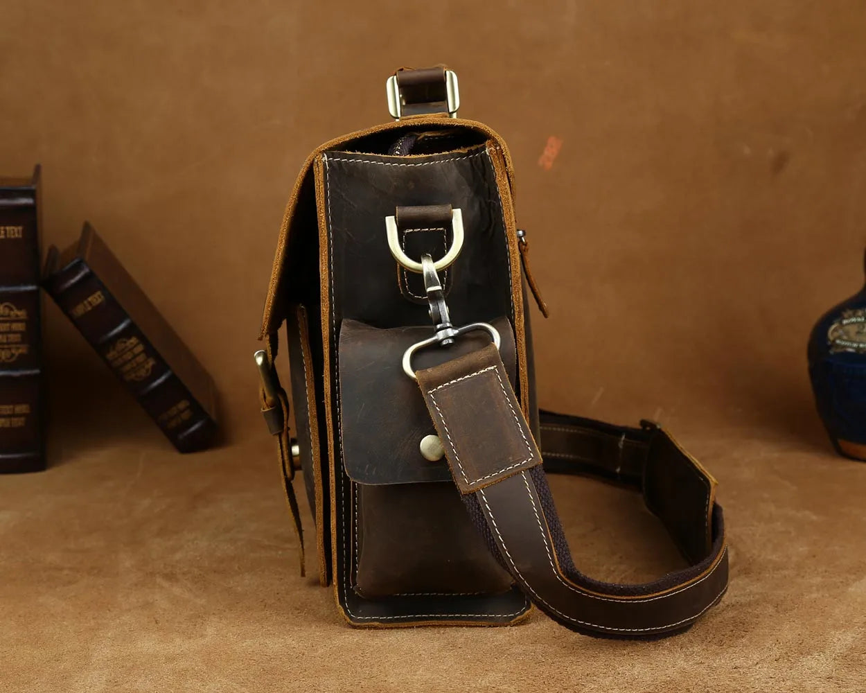 Tiding Vintage Brown Handmade Men Genuine Leather 13 Inch Laptop Bag Briefcase Messenger Bag for Man