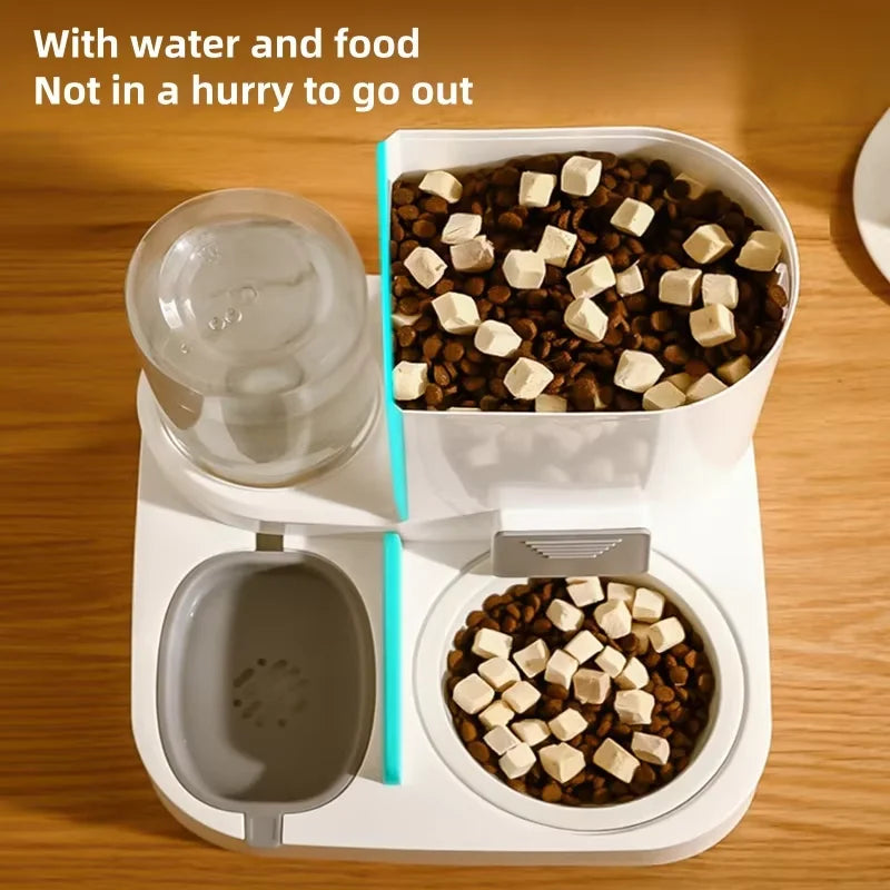 Automatic Gravity Pet Feeder Water Dispenser Large Capacity Non Slip Base Self Feeding Food Grade Plastic Bowl Station