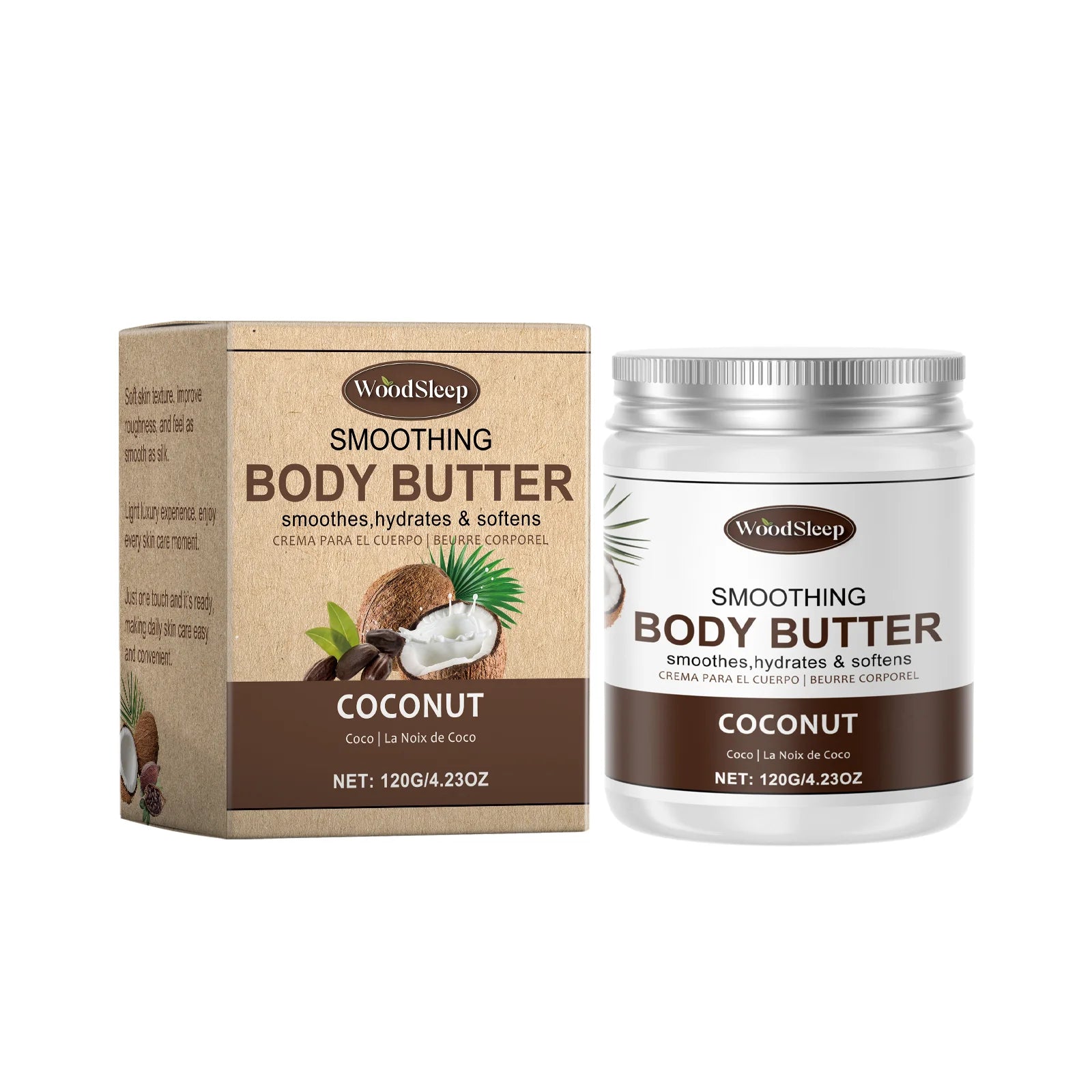 WoodSleep Coconut Cocoa Body Cream Moisturizer Gentle and Tender Skin Care with Moisturizing Butter Effect