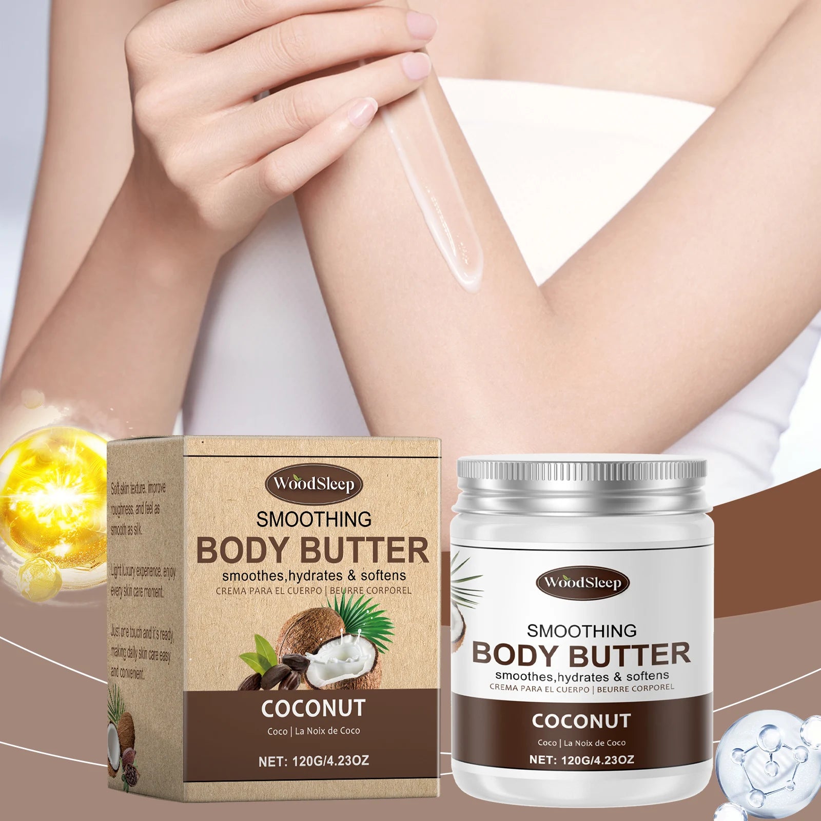 WoodSleep Coconut Cocoa Body Cream Moisturizer Gentle and Tender Skin Care with Moisturizing Butter Effect