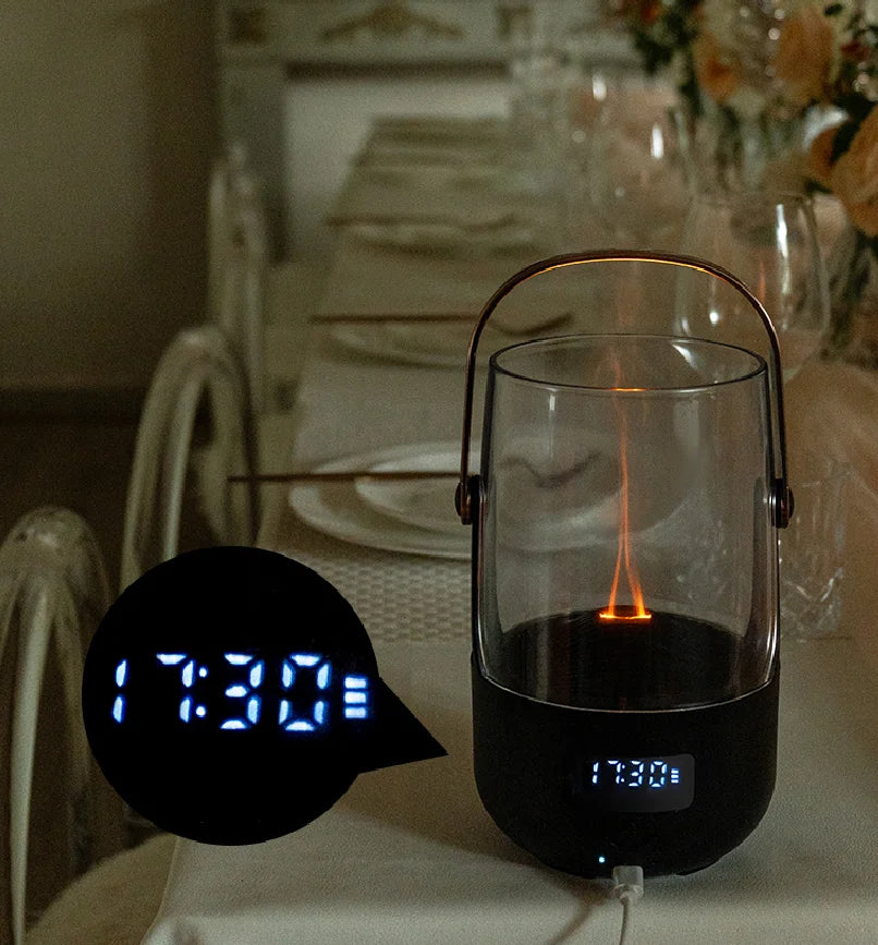 Innovative Products 2025 Luxury Household Multifunction Clock Aroma Diffuser Simulation Candlelight Flame Humidifier Diffuser