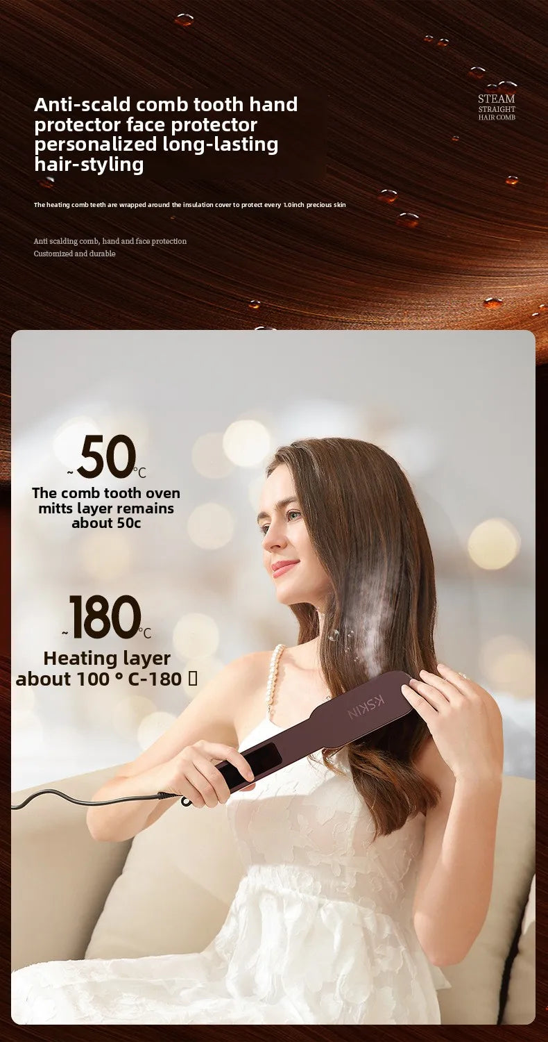 Hot Steam Hair Straightening Comb Electric Hair Care Brush 30 Second Rapid Heating Hair Straightener