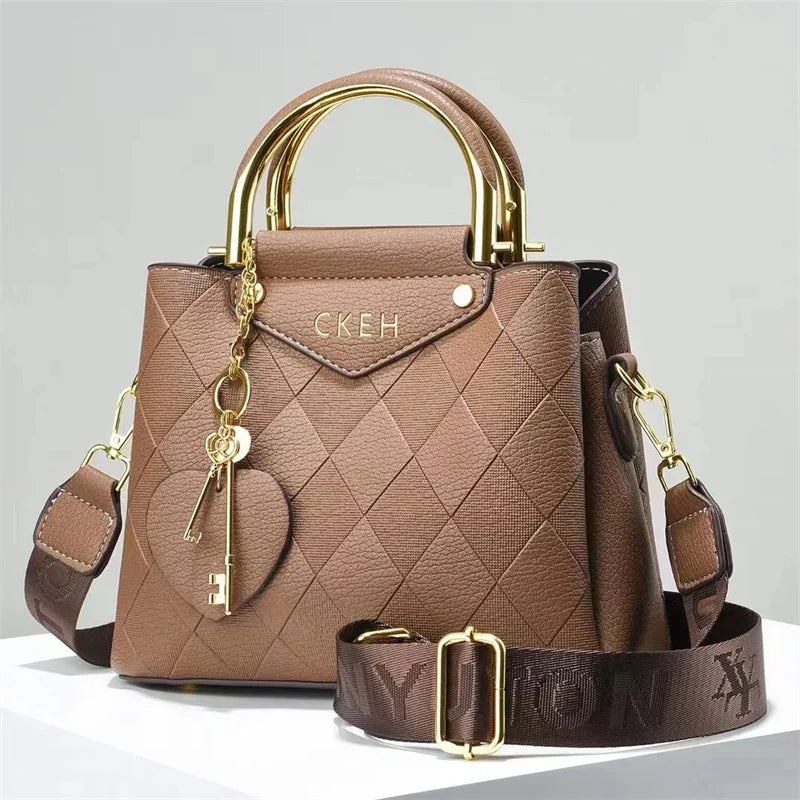 Simplicity 2024 New Wide Shoulder Diamond Grid Solid Color Fashion Versatile Casual Women Bags Handbags