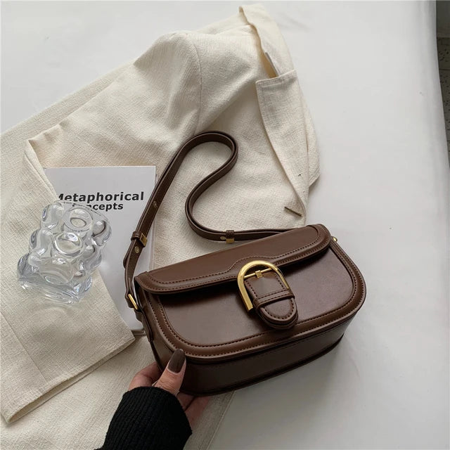 Saddle Shoulder Bags for Women Luxury Designer Small Crossbody Bag Leather Ladies Handbag Fashion Women Bags Flap Purse