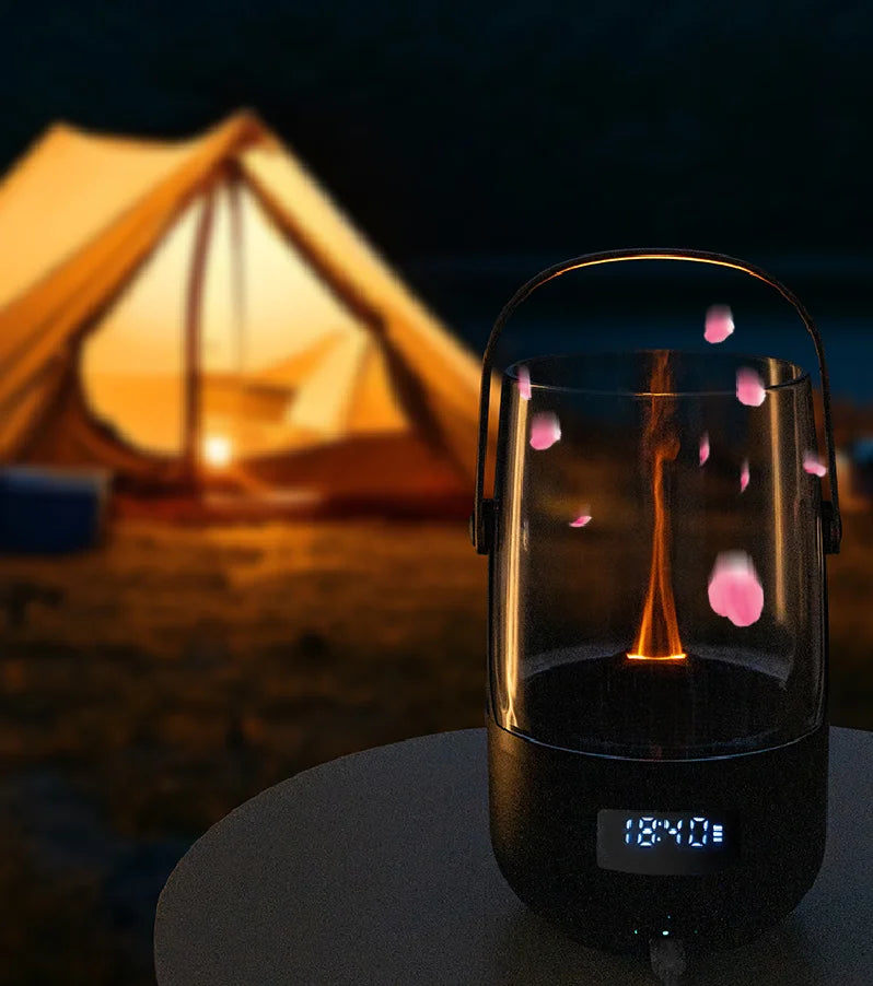 Innovative Products 2025 Luxury Household Multifunction Clock Aroma Diffuser Simulation Candlelight Flame Humidifier Diffuser