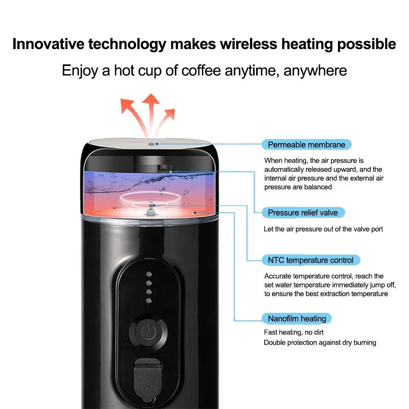 Portable 12V Car Travel Mini Espresso Coffee Maker Rechargeable 2500W Mini Coffee Maker USB Multi-Function Heating Car Travel