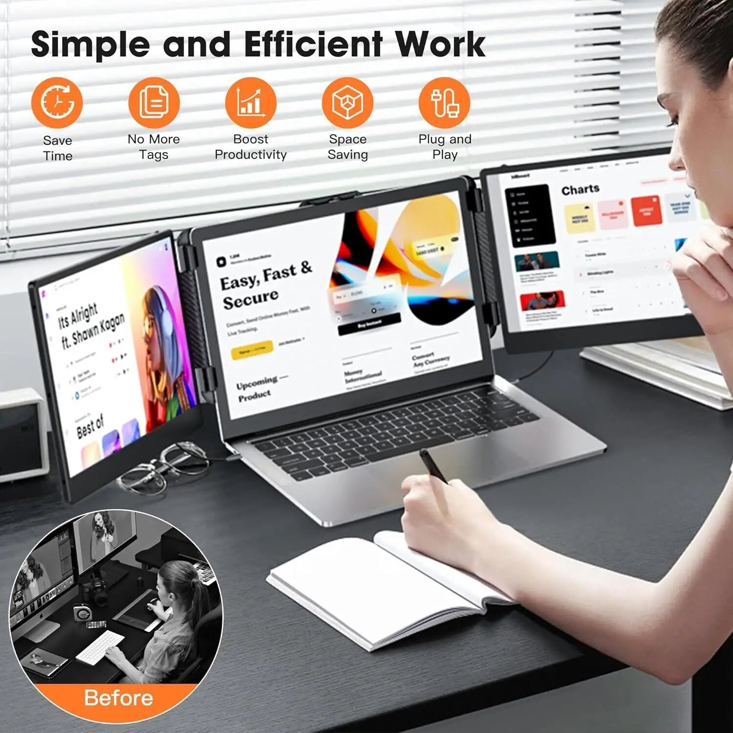 Factory Wholesale S2 IPS Full HD Dual Portable Monitors Tri Screen Monitor Extended Laptop Screen