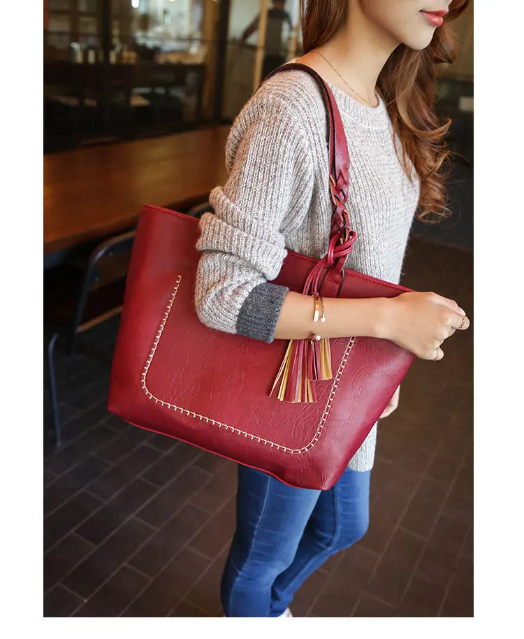 Bag Fashion Women Leather Handbag Brief Shoulder Bags Black White Large Capacity Luxury Handbags Tote Bags Design Bolsos