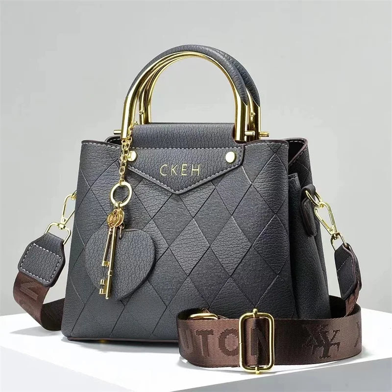 Simplicity 2024 New Wide Shoulder Diamond Grid Solid Color Fashion Versatile Casual Women Bags Handbags
