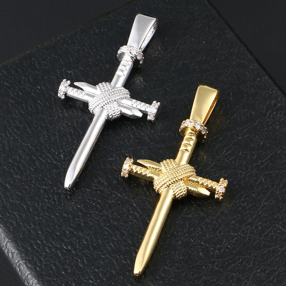 Men's Fashion Accessories Nails Cross Pendant AAA Cubic Zircon Rope Chain Punk Necklaces Hip Hop Rock Street Jewelry Xmas Gifts