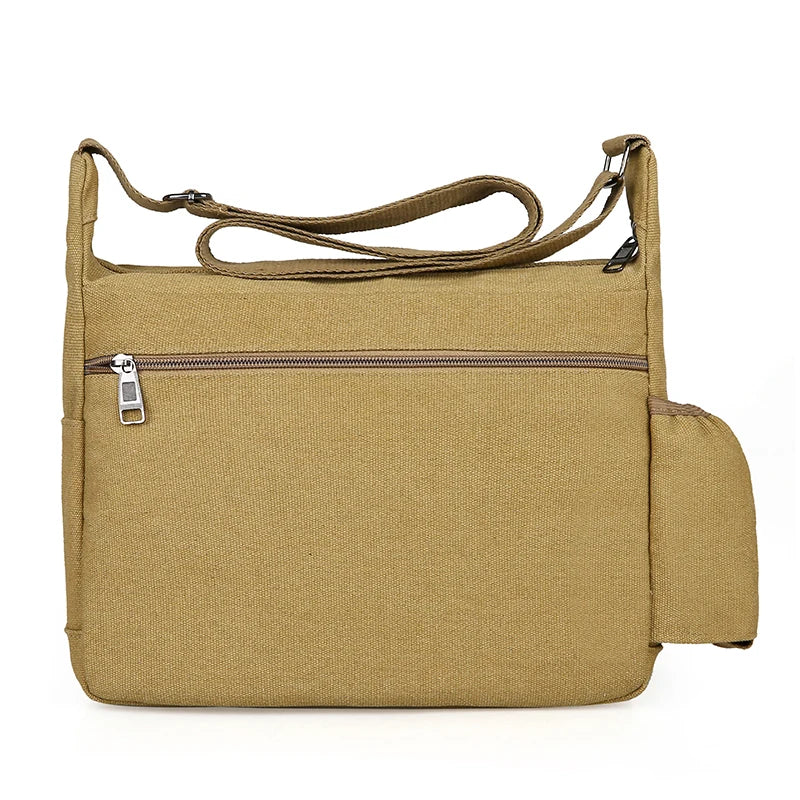 Men's Fashion Vintage Retro Canvas Crossbody Bag with Logo Large Capacity Urban Simplicity Style Zipper Closure Spring