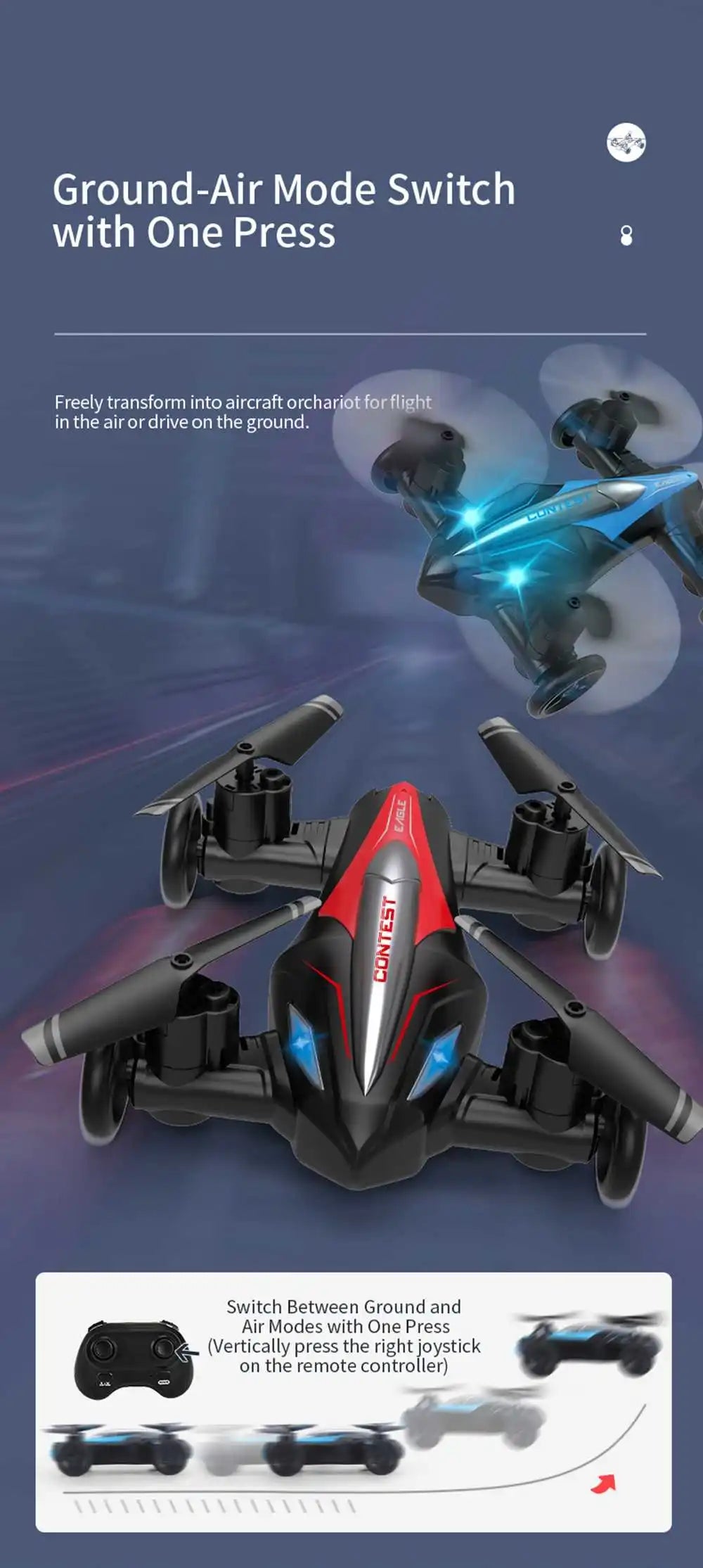 D85 2in1 Mini Drone Air-Ground Flying Car 2.4G Dual Mode Racing Professional RC Car Quadcopter Drones Children Off-road Toy Dron