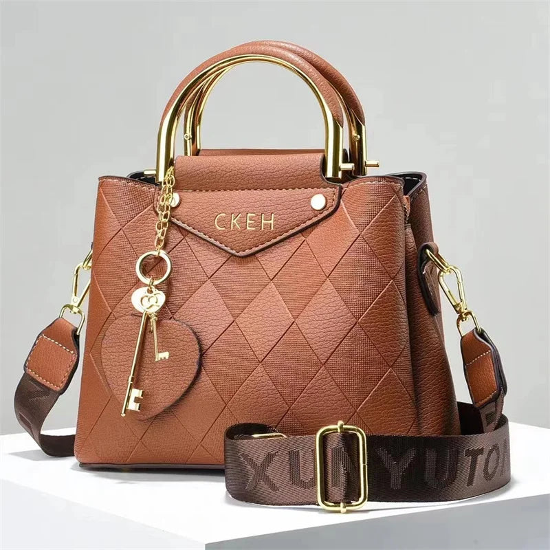 Simplicity 2024 New Wide Shoulder Diamond Grid Solid Color Fashion Versatile Casual Women Bags Handbags