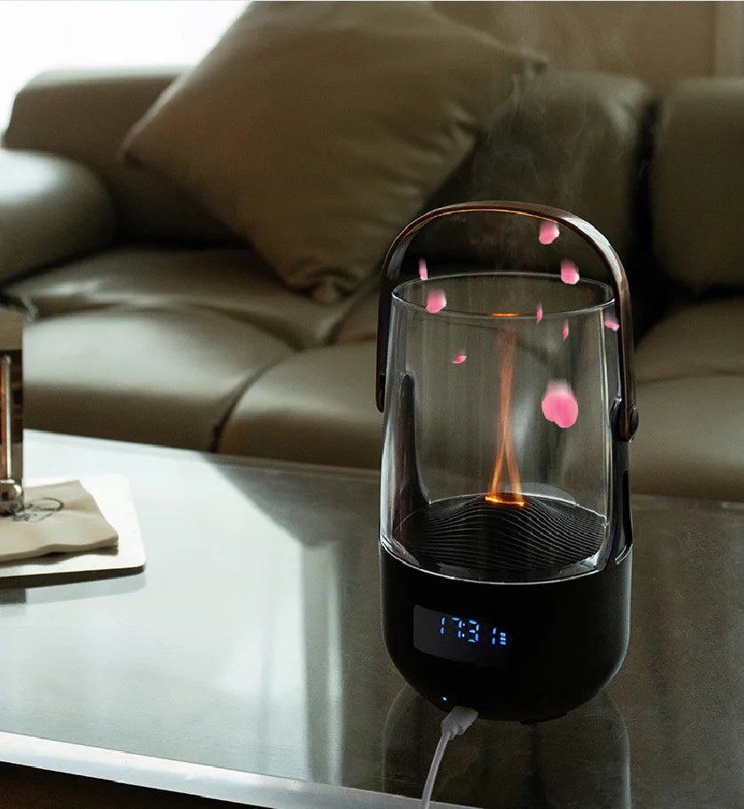 Innovative Products 2025 Luxury Household Multifunction Clock Aroma Diffuser Simulation Candlelight Flame Humidifier Diffuser
