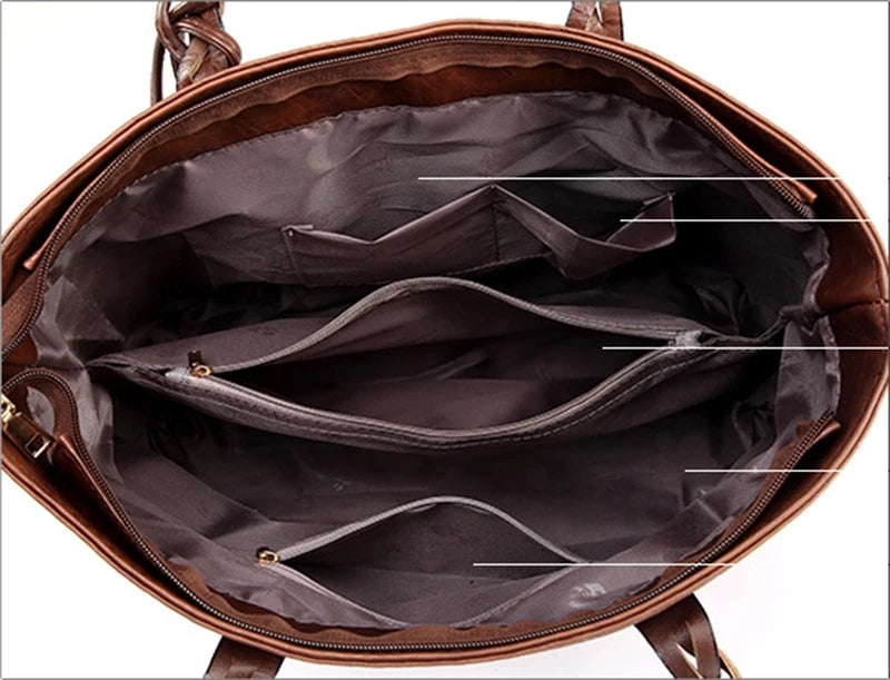 Bag Fashion Women Leather Handbag Brief Shoulder Bags Black White Large Capacity Luxury Handbags Tote Bags Design Bolsos