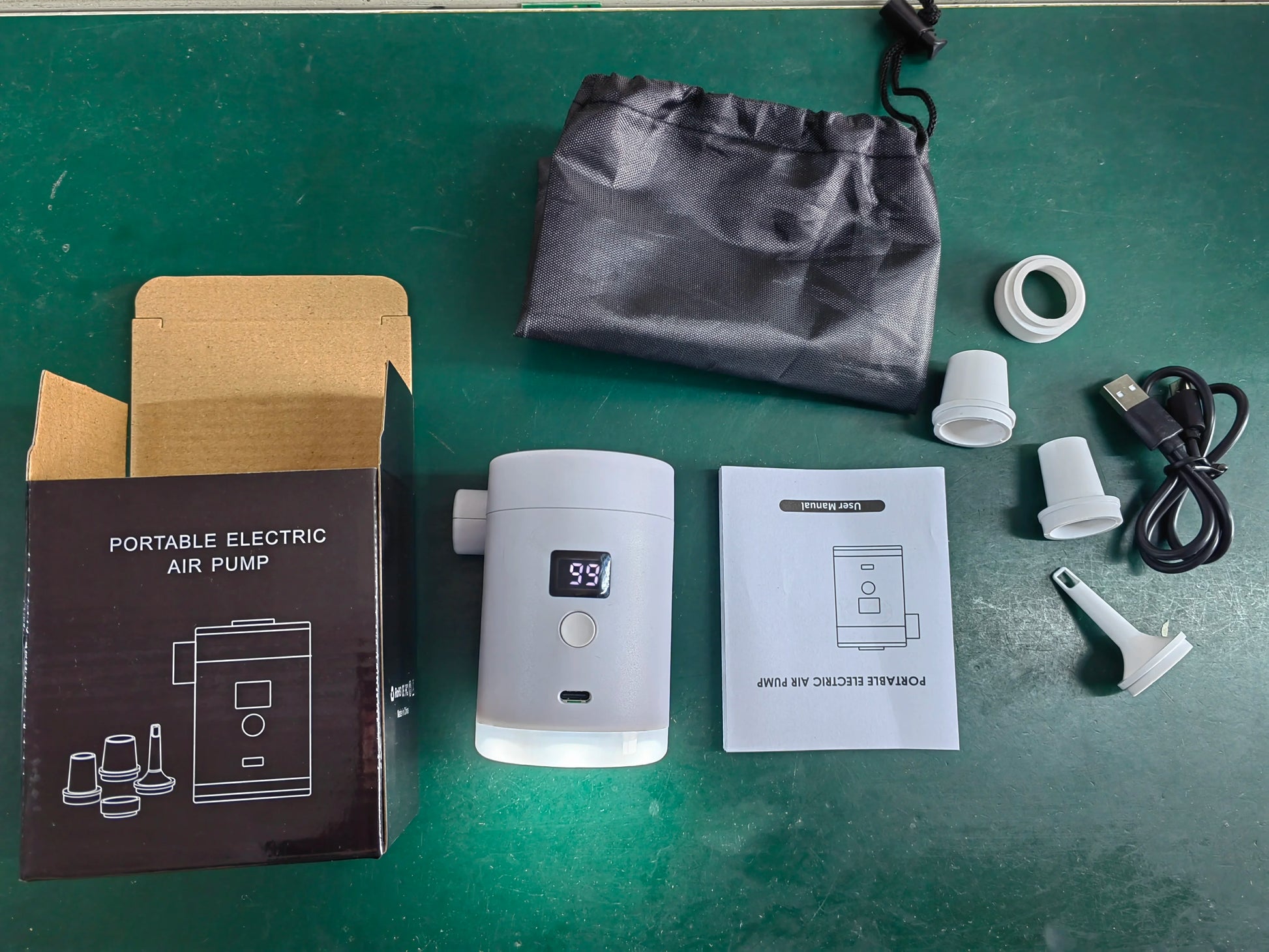 Portable Air Pump for Inflatables Air Mattress Pump 4X with Camping Light USB Rechargeable Air Pump with Battery LCD Display