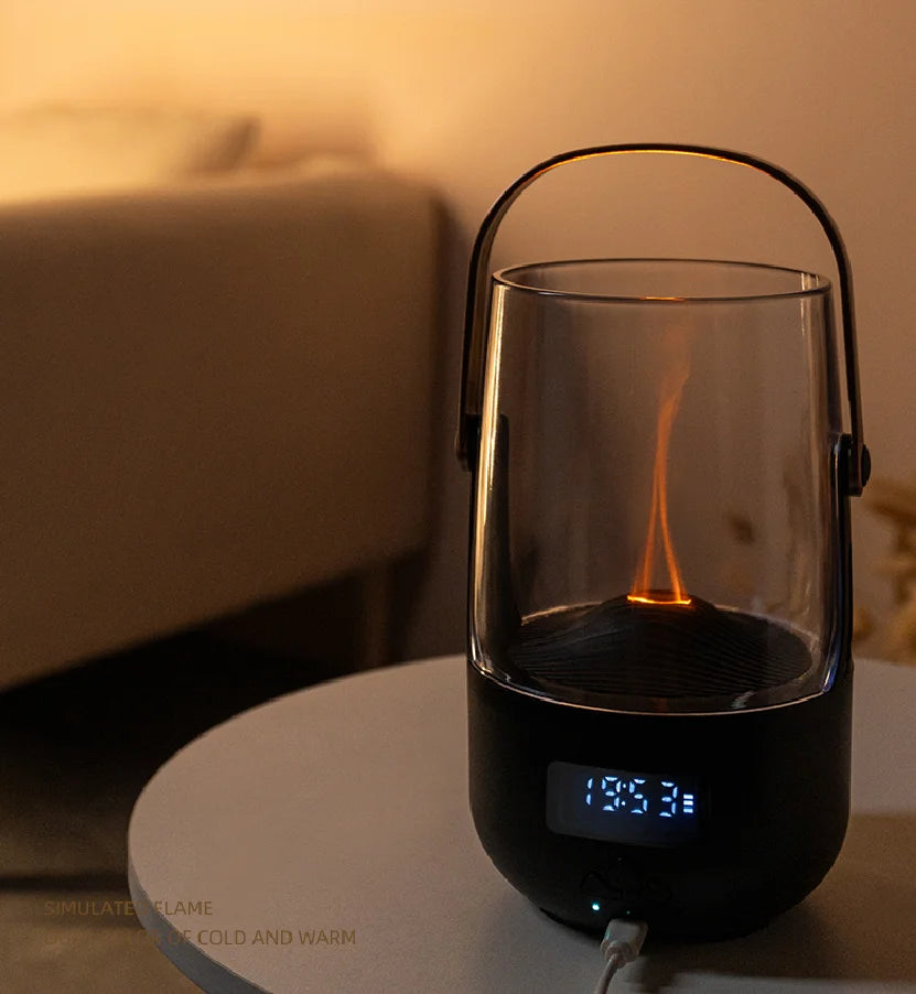 Innovative Products 2025 Luxury Household Multifunction Clock Aroma Diffuser Simulation Candlelight Flame Humidifier Diffuser