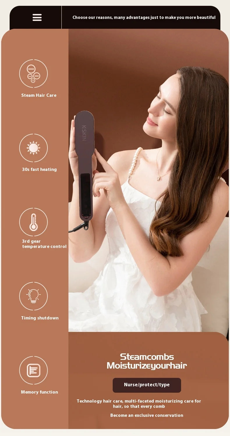 Hot Steam Hair Straightening Comb Electric Hair Care Brush 30 Second Rapid Heating Hair Straightener