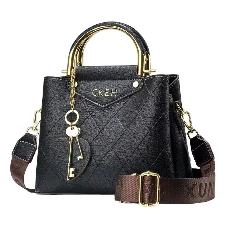 Simplicity 2024 New Wide Shoulder Diamond Grid Solid Color Fashion Versatile Casual Women Bags Handbags